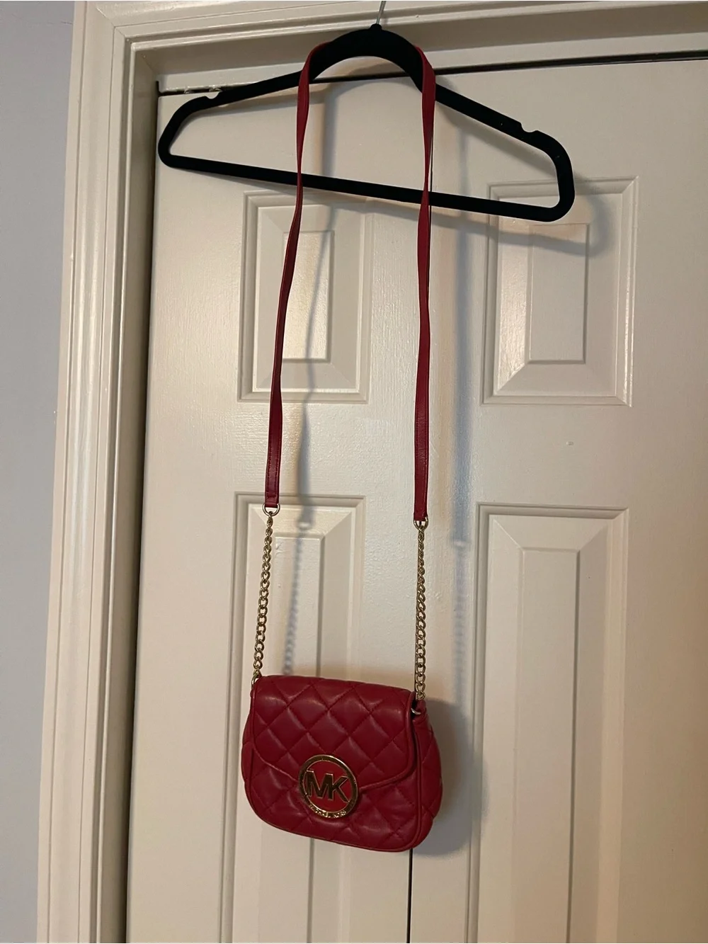 Michael Kors Red Quilted Leather Crossbody with Gold Chain